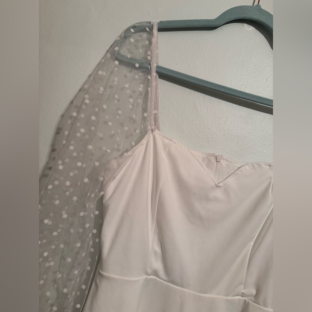 White Bubble Sleeve Dress - Picture 4 of 6